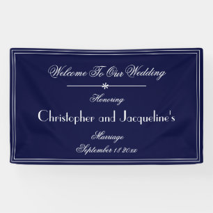 Banderoles Mariage Moderne Vintage Personnalisé Marine Bleu B