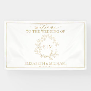 Banderoles Mariage Monogramme de cime dorée moderne
