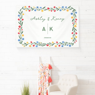Banderoles Mariage Monogramme Fleur Sauvage Art Populaire Col
