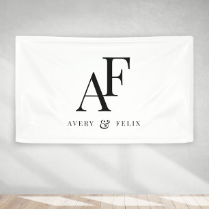 Banderoles Mariage Monogramme noir et blanc Élégant simple