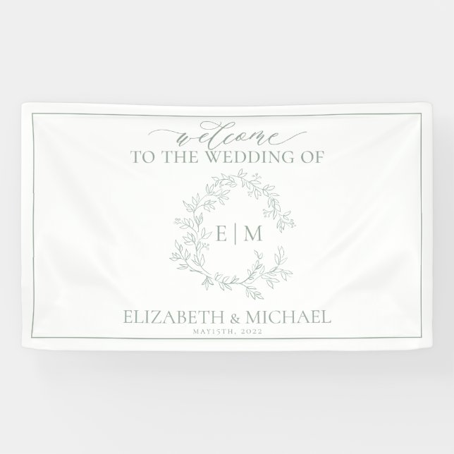 Banderoles Mariage Monogramme vert Sage moderne (Horizontal)