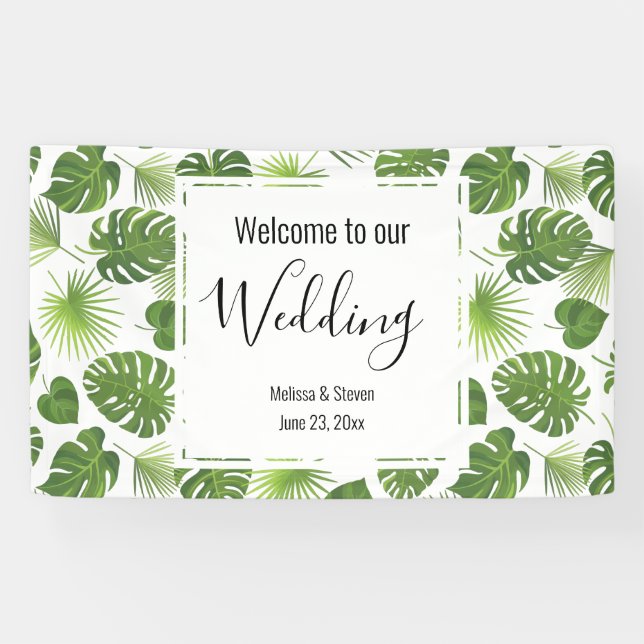 Banderoles Mariage Motif Feuille élégant Green Tropical (Horizontal)