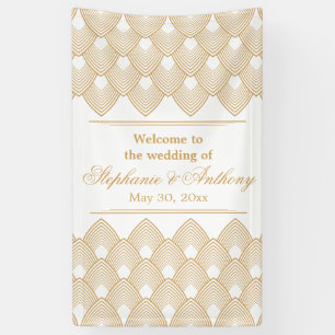 Banderoles Mariage Motif Gold et White Art Déco