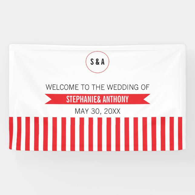 Banderoles Mariage Motif Monogram Red and White Stripes (Horizontal)