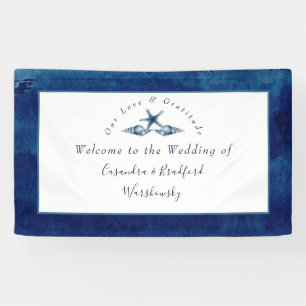 Banderoles Mariage nautique Beach Seashell Marine Bleu blanc