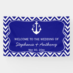 Banderoles Mariage nautique bleu et blanc de la marine