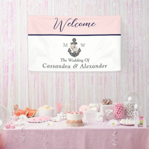 Banderoles Mariage nautique Floral Ancre Rose Marine Bienvenu