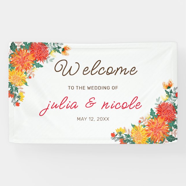Banderoles Mariage Pastel Orange Yellow Spring Dahlia Fleurs (Horizontal)