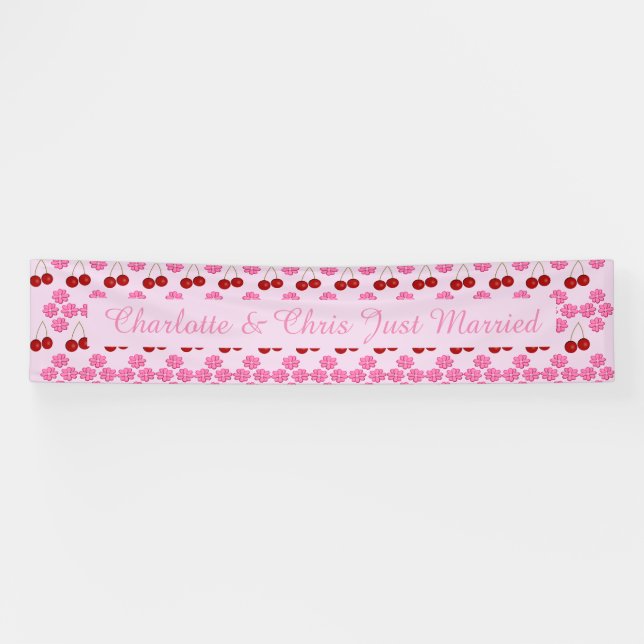 Banderoles Mariage rose Printemps Cerisiers en fleurs et ceri (Horizontal)