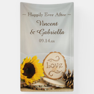 Banderoles Mariage rustique de tournesol jaune
