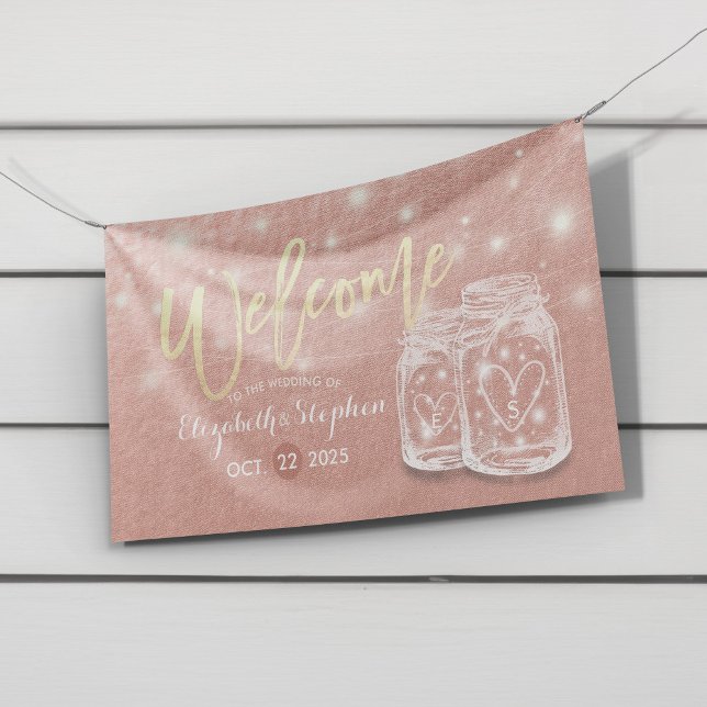 Banderoles Mariage Welcome Mason Jars String Lights Rose Gold (Créateur téléchargé)