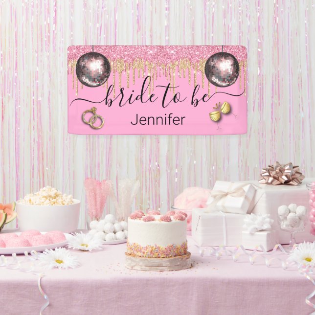 Banderoles mariée à être, parties scintillant d'or rose disco (Fête)