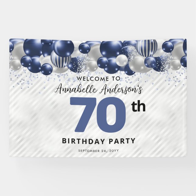 Banderoles Marine Bleu Bleu en argent 70e anniversaire Bienve (Horizontal)