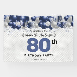 Banderoles Marine Bleu Bleu en argent 80e anniversaire Bienve