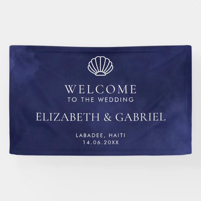 Banderoles Marine Bleu Destination nautique Mariage Bienvenue (Horizontal)