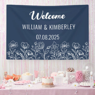 Banderoles Marine Bleu Floral Rustique Simple Mariage moderne