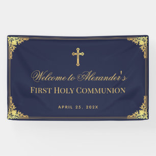 Banderoles Marine Blue Boy Première communion Faux Gold Vinta