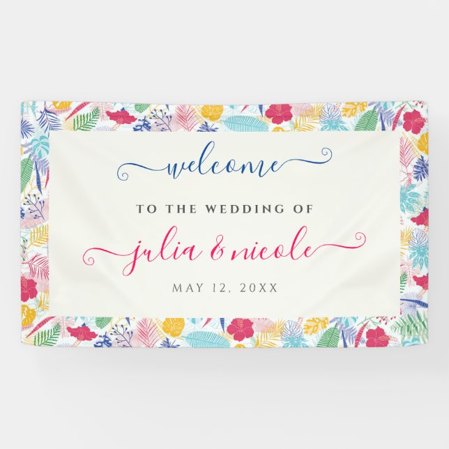 Banderoles Marine Blue Rose Wild Rain Forest Mariage À feuill (Horizontal)