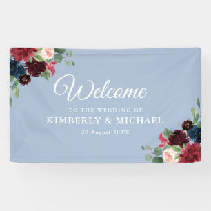 Banderoles marine et floral roux bleu foncé accueil mariage