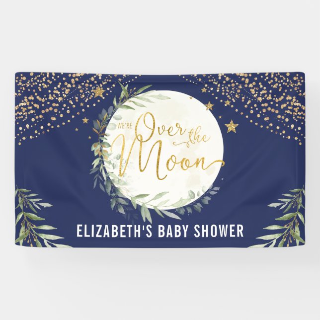 Banderoles Marine Lune Star Green Baby shower or Bienvenue (Horizontal)