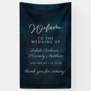 Banderoles Marine Luster Silver Blue Aquarelle Mariage Bienve