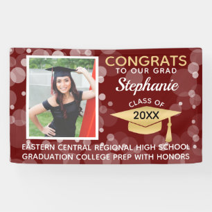 Banderoles Maroon Gold Bubbles Félicitations Photo Graduation