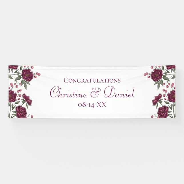 Banderoles Maroon Rose Wedding (Horizontal)