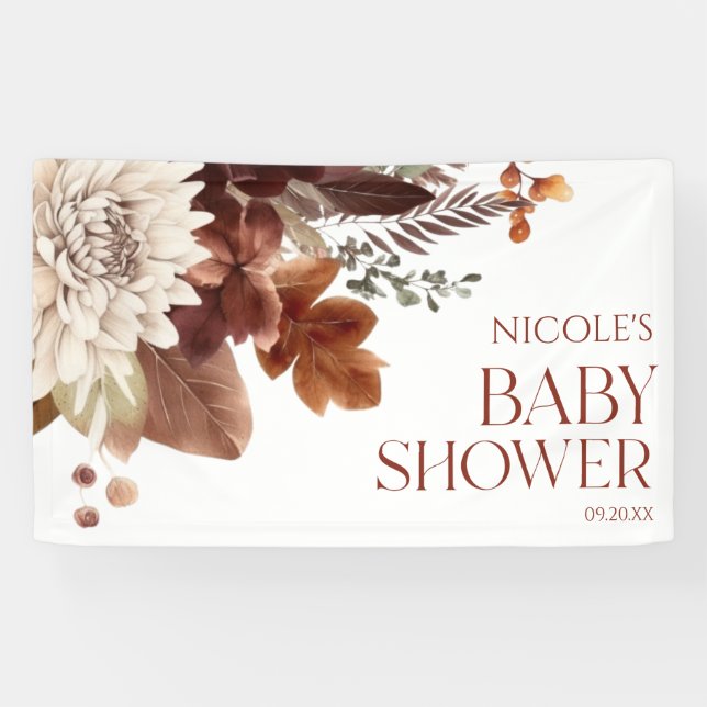 Banderoles Marron Bourgogne Bébé En Fleurs Fleurie Baby Showe (Horizontal)