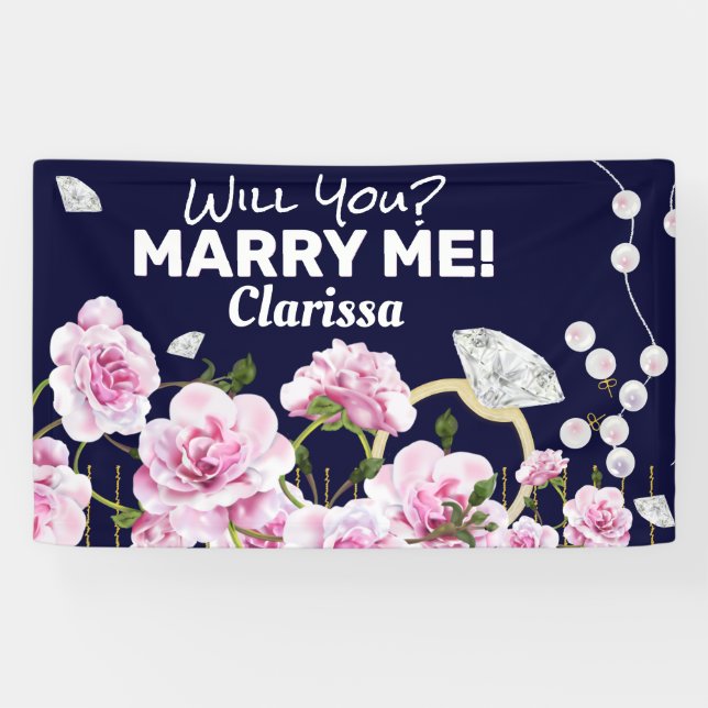 Banderoles Marry Me Diamond Floral (Horizontal)