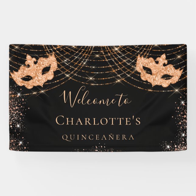 Banderoles Mascarade en or noir poussière de parties scintill (Horizontal)