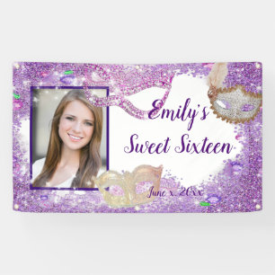Banderoles Mascarade Sweet Sixteen Pailleté Violet