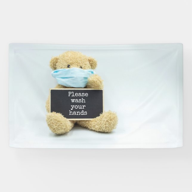 Banderoles Masque de visage de l'ours en peluche, lavez-vous  (Horizontal)