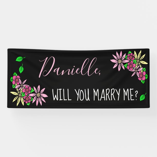 Banderoles Me marie-tu, Floral (Horizontal)