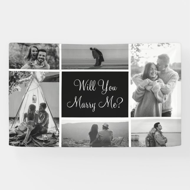 Banderoles Me marie-tu | Photo Collage noir et blanc (Horizontal)