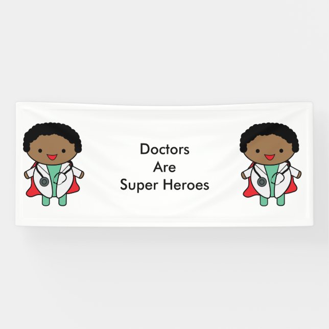 Banderoles Médecins Super Héros Black Kawaii Personnaliser (Horizontal)