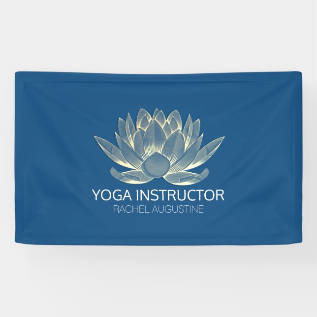 Banderoles Méditation YOGA Reiki Instructeur Blue & Gold Lotu (Horizontal)