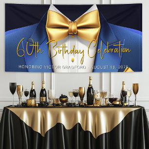 Banderoles Mens Blue Gold Tuxedo fête d'anniversaire