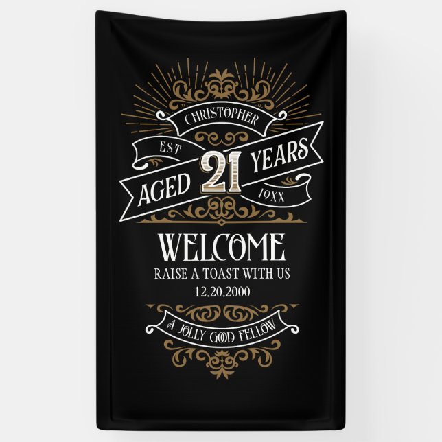 Banderoles Mens Funny Whiskey 21e anniversaire (Vertical)