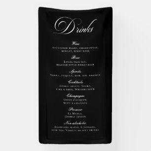 Banderoles Menu de boissons de mariage à la calligraphie noir