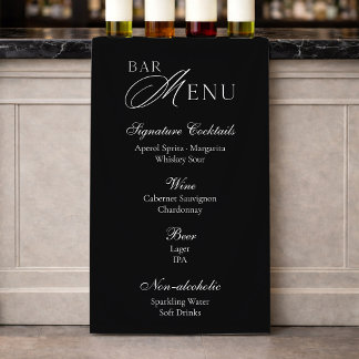 Banderoles Menu du bar de mariage | Panneau moderne noir et b