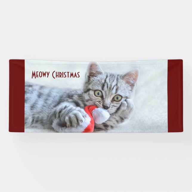 Banderoles Meowy Christmas Cute Grey Tabby Cat (Horizontal)
