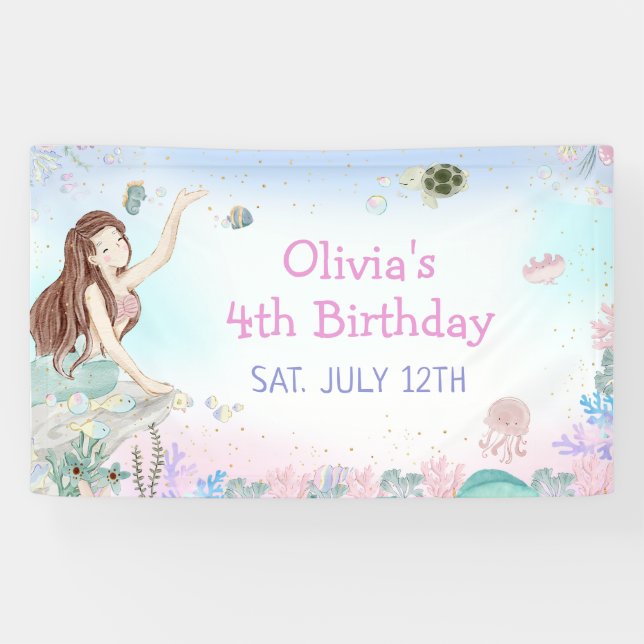 Banderoles Mermaid Girl 4e fête d'anniversaire (Horizontal)