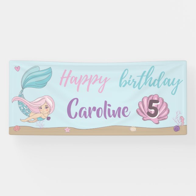 Banderoles Mermaid Kisses Starfish Souhaite un joyeux anniver (Horizontal)