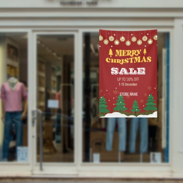Banderoles Merry Christmas Pine Tree Boutique Annonces de ven (Merry Christmas Pine Tree Store Sale Ads Banner)