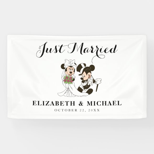 Banderoles Mickey et Minnie Mariage viennent de se marier - (Horizontal)