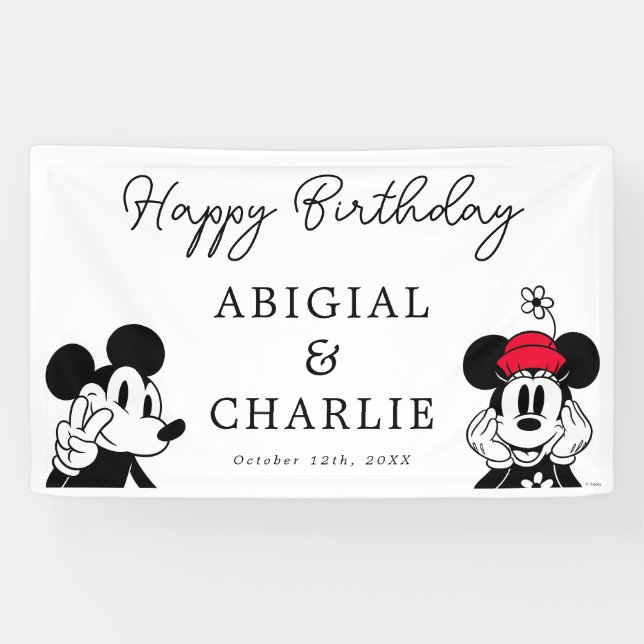 Banderoles Mickey & Minnie | Anniversaire de enfant conjoint (Horizontal)