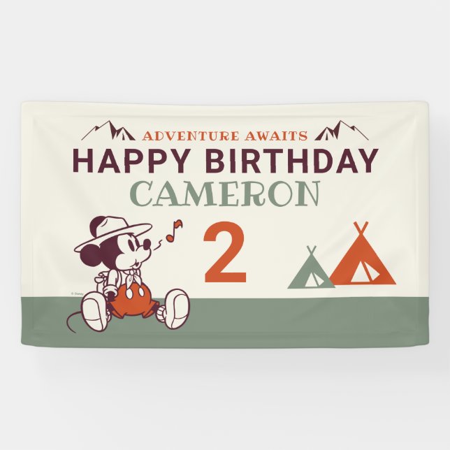 Banderoles Mickey Mouse | Camp Adventure Await Anniversaire (Horizontal)