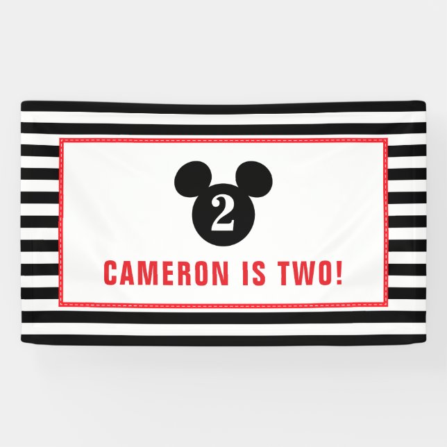 Banderoles Mickey Mouse | Icône noir & blanc rayé Anniversair (Horizontal)