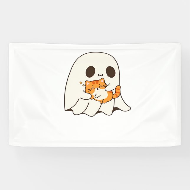 Banderoles Mignon fantôme et chat, T-shirt classique Hallowee (Horizontal)