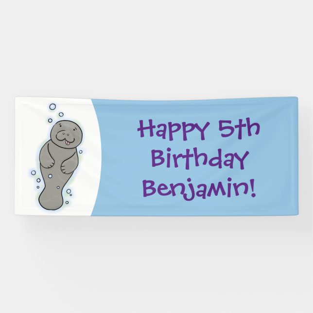 Banderoles Mignonne manatée bébé avec bulles illustration (Horizontal)